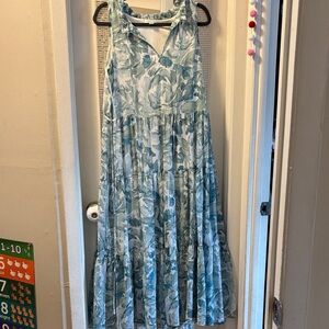 Calvin Klein Blue and White Patterned Dress